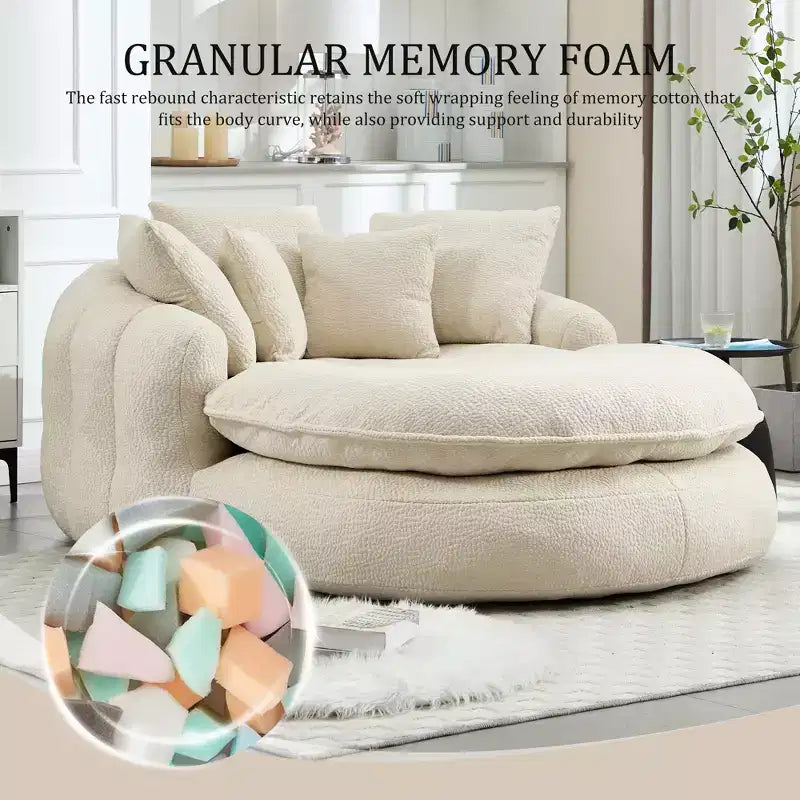 Grand canapé poire ovale en chenille avec 3 grands et 2 petits oreillers et dossier enveloppant pour adultes