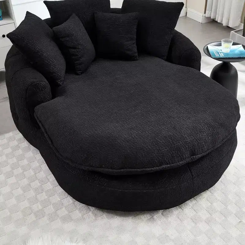 Grand canapé poire ovale en chenille avec 3 grands et 2 petits oreillers et dossier enveloppant pour adultes