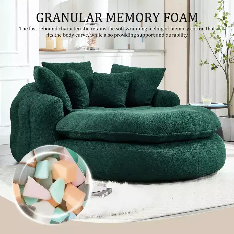 Grand canapé poire ovale en chenille avec 3 grands et 2 petits oreillers et dossier enveloppant pour adultes