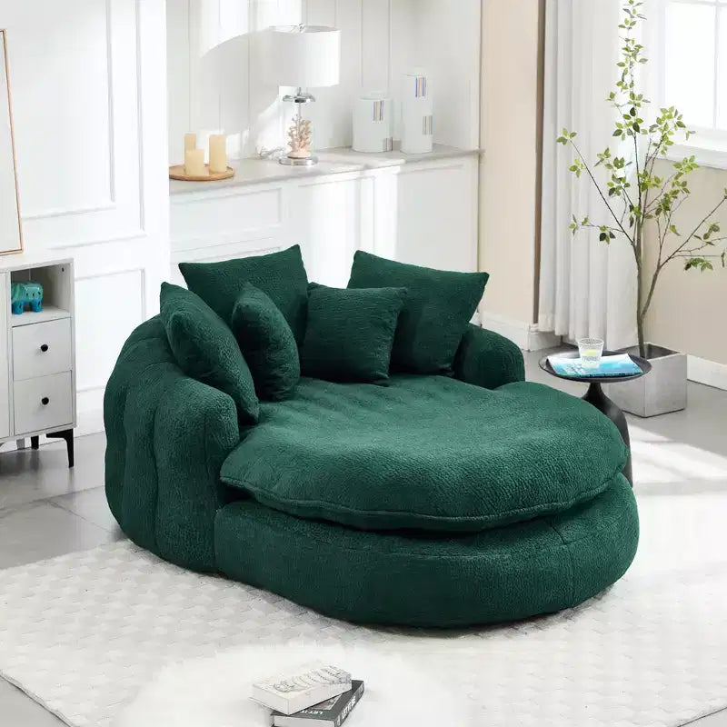 Grand canapé poire ovale en chenille avec 3 grands et 2 petits oreillers et dossier enveloppant pour adultes
