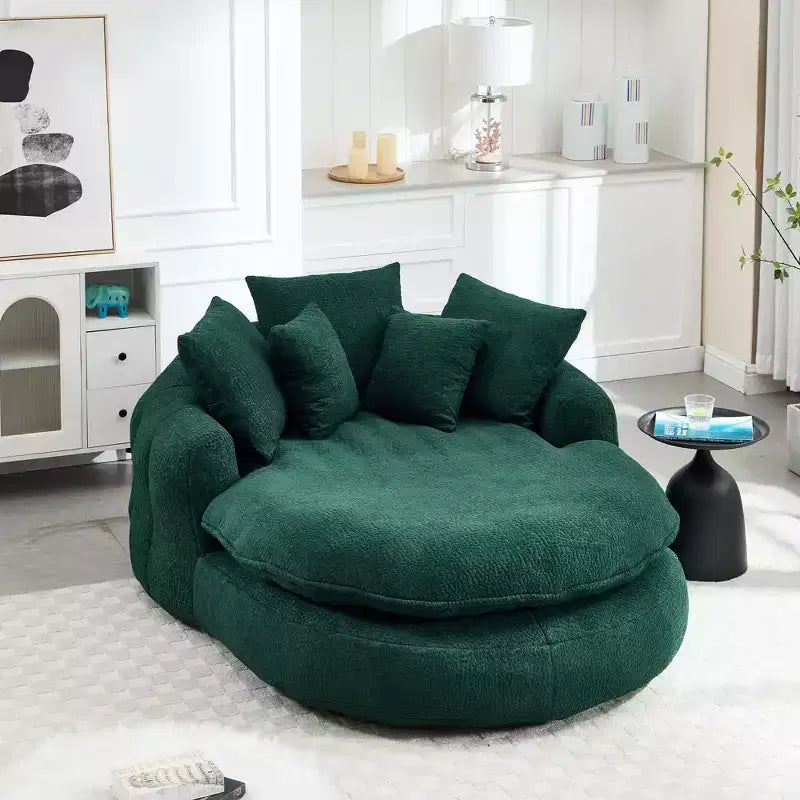 Grand canapé poire ovale en chenille avec 3 grands et 2 petits oreillers et dossier enveloppant pour adultes