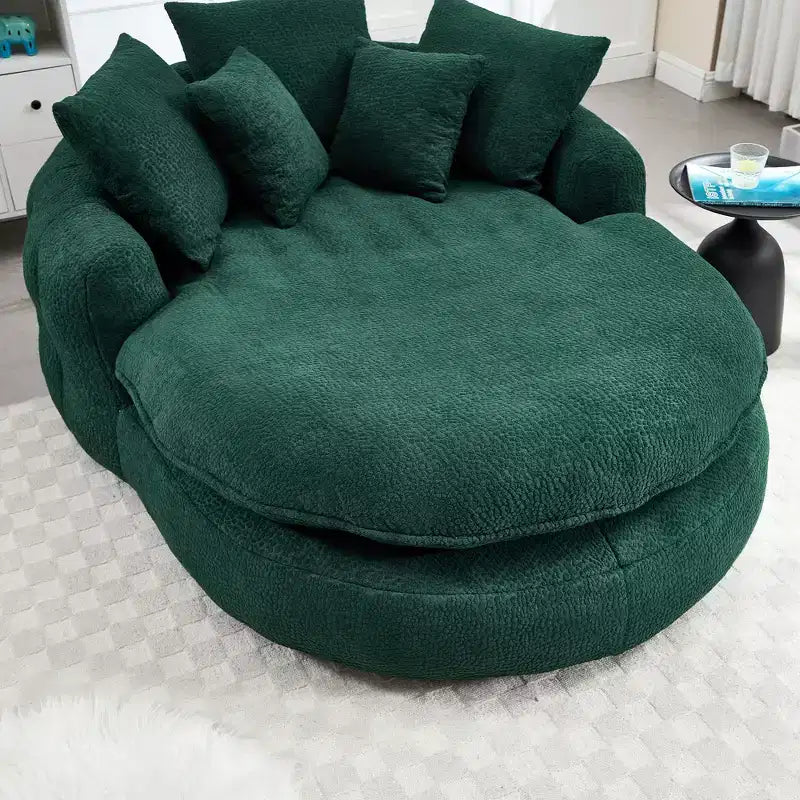 Grand canapé poire ovale en chenille avec 3 grands et 2 petits oreillers et dossier enveloppant pour adultes