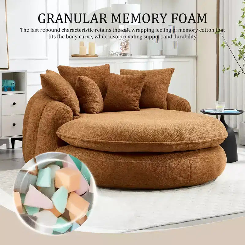 Grand canapé poire ovale en chenille avec 3 grands et 2 petits oreillers et dossier enveloppant pour adultes