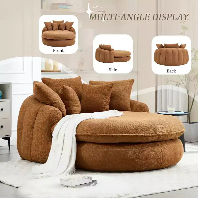 Grand canapé poire ovale en chenille avec 3 grands et 2 petits oreillers et dossier enveloppant pour adultes