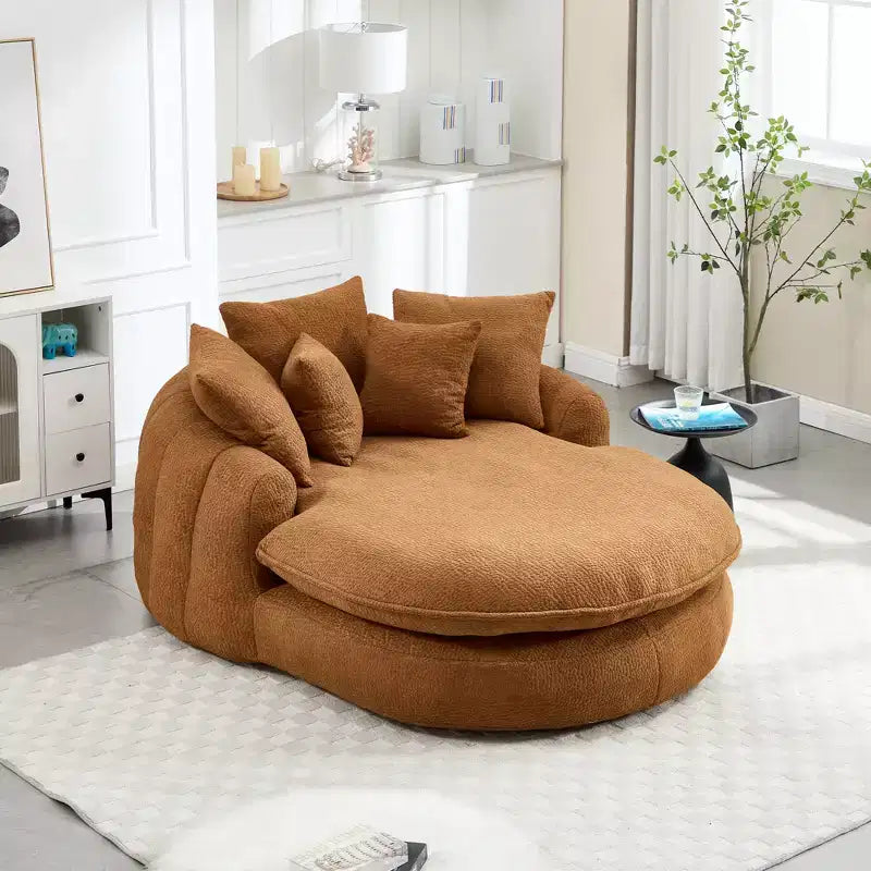 Grand canapé poire ovale en chenille avec 3 grands et 2 petits oreillers et dossier enveloppant pour adultes