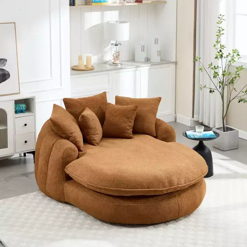 Grand canapé poire ovale en chenille avec 3 grands et 2 petits oreillers et dossier enveloppant pour adultes