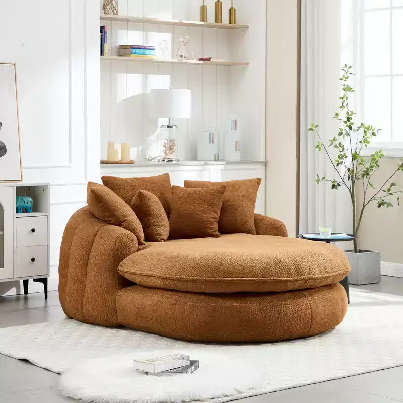 Grand canapé poire ovale en chenille avec 3 grands et 2 petits oreillers et dossier enveloppant pour adultes