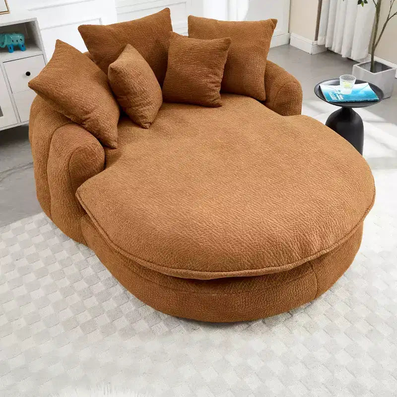 Grand canapé poire ovale en chenille avec 3 grands et 2 petits oreillers et dossier enveloppant pour adultes