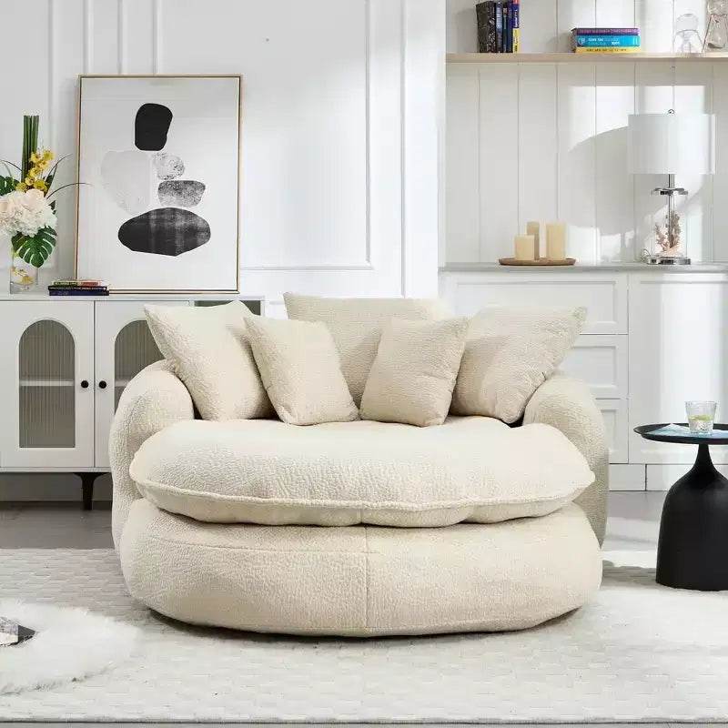 Grand canapé poire ovale en chenille avec 3 grands et 2 petits oreillers et dossier enveloppant pour adultes