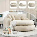 Oversized Oval Chenille Bean Bag Sofa with 3 Large and 2 Small Pillows and Wrap Around Backrest for Adults