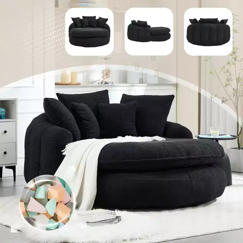 Grand canapé poire ovale en chenille avec 3 grands et 2 petits oreillers et dossier enveloppant pour adultes