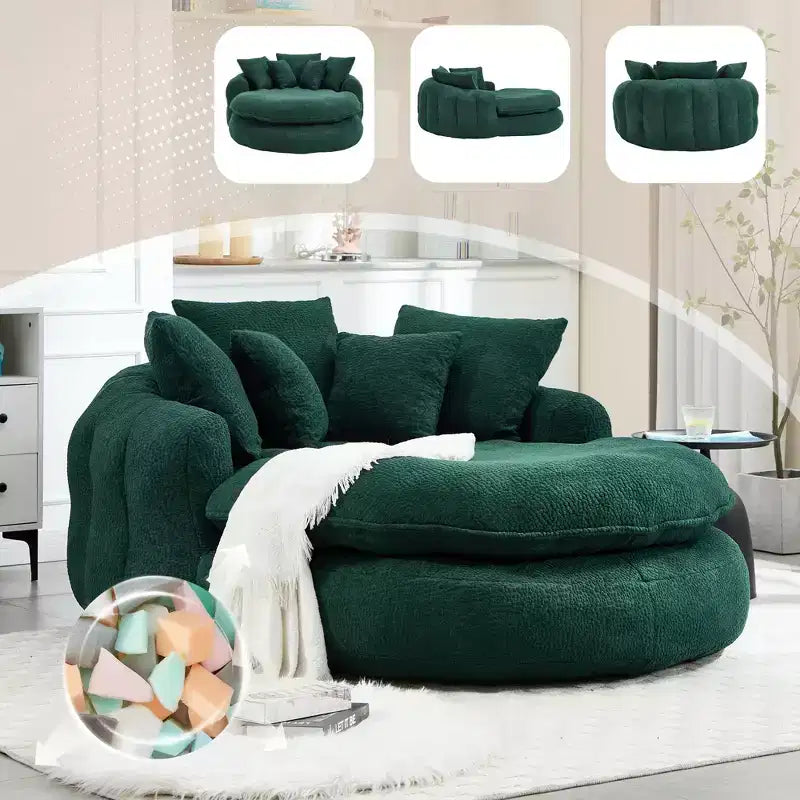 Grand canapé poire ovale en chenille avec 3 grands et 2 petits oreillers et dossier enveloppant pour adultes