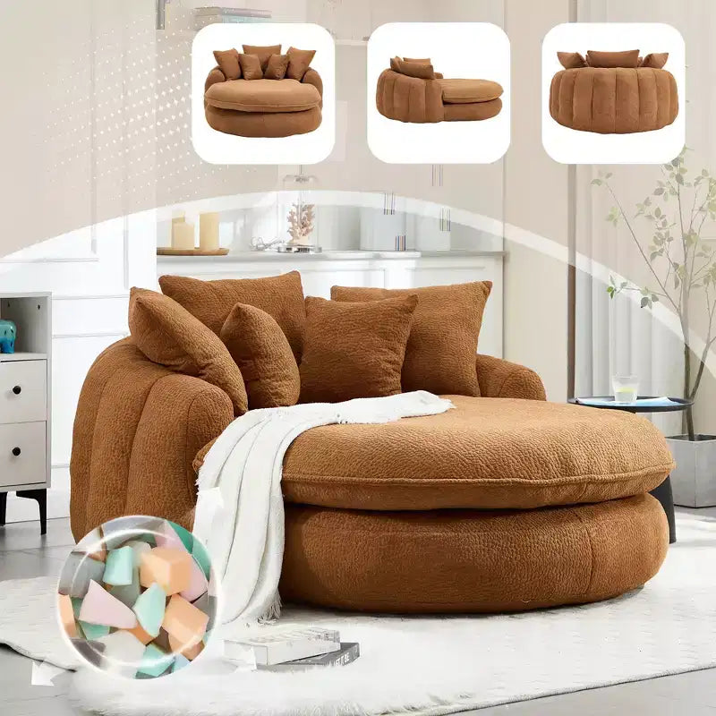 Grand canapé poire ovale en chenille avec 3 grands et 2 petits oreillers et dossier enveloppant pour adultes