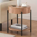 19.69 Coffee Table with Drawer Circle End Tables Wooden Bedside Table Metal Frame for Living Room, Bedroom and Small Spaces