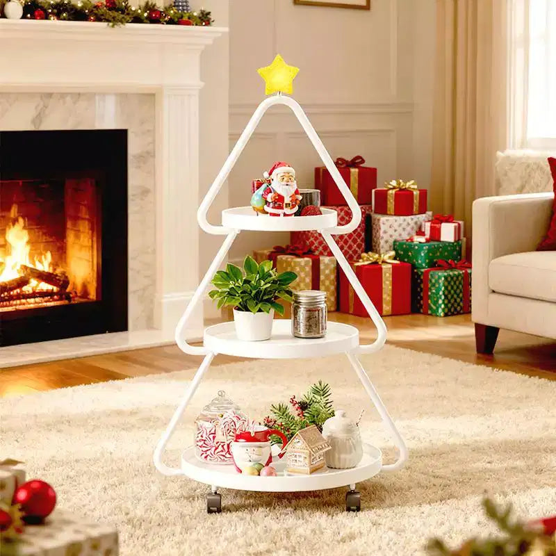 Chariot de rangement roulant Pinmoco pour sapin de Noël, étagère de rangement métallique à 3 niveaux pour collations, petits gâteaux et desserts, table d'appoint pour fêtes et vacances