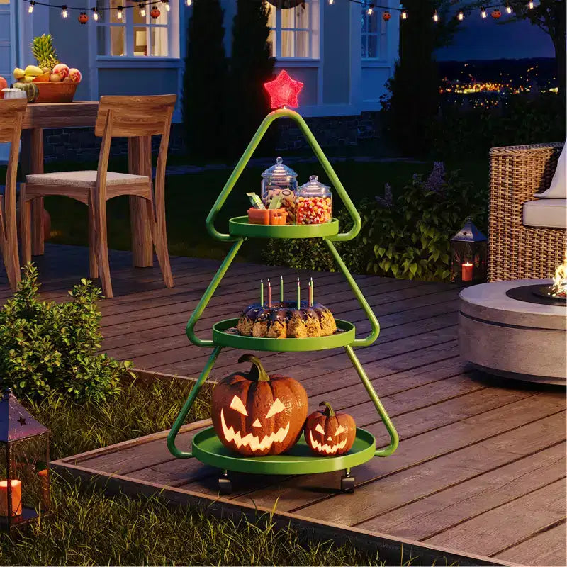 Chariot de rangement roulant Pinmoco pour sapin de Noël, étagère de rangement métallique à 3 niveaux pour collations, petits gâteaux et desserts, table d'appoint pour fêtes et vacances