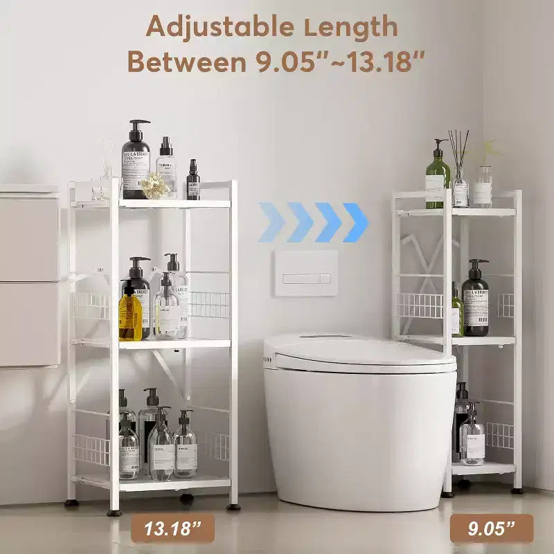 Hooure Étagère Étroite à 3 Niveaux Gain de Place (Extensible, Métal, Étagère d'Angle Autoportante)