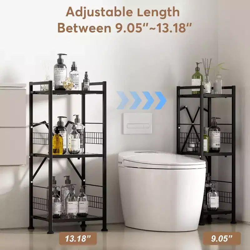 Hooure Étagère Étroite à 3 Niveaux Gain de Place (Extensible, Métal, Étagère d'Angle Autoportante)
