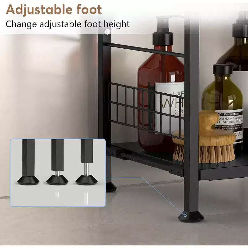Hooure Étagère Étroite à 3 Niveaux Gain de Place (Extensible, Métal, Étagère d'Angle Autoportante)