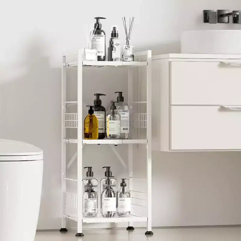 Hooure Étagère Étroite à 3 Niveaux Gain de Place (Extensible, Métal, Étagère d'Angle Autoportante)