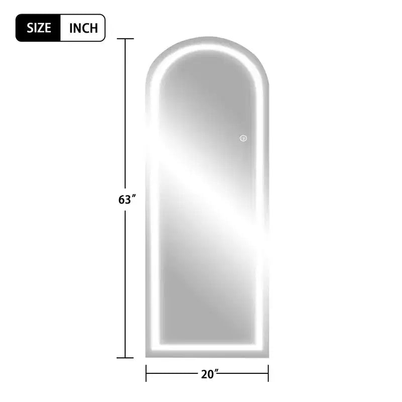 MAYEERTY Miroir pleine longueur sans cadre en alliage d'aluminium en forme d'arche avec support pour salon chambre à coucher
