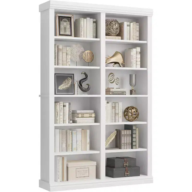 Bibliothèque haute de 74,5 po, bibliothèque à double largeur à 6 niveaux avec 12 compartiments, grande bibliothèque autoportante pour salon, bureau, bibliothèque
