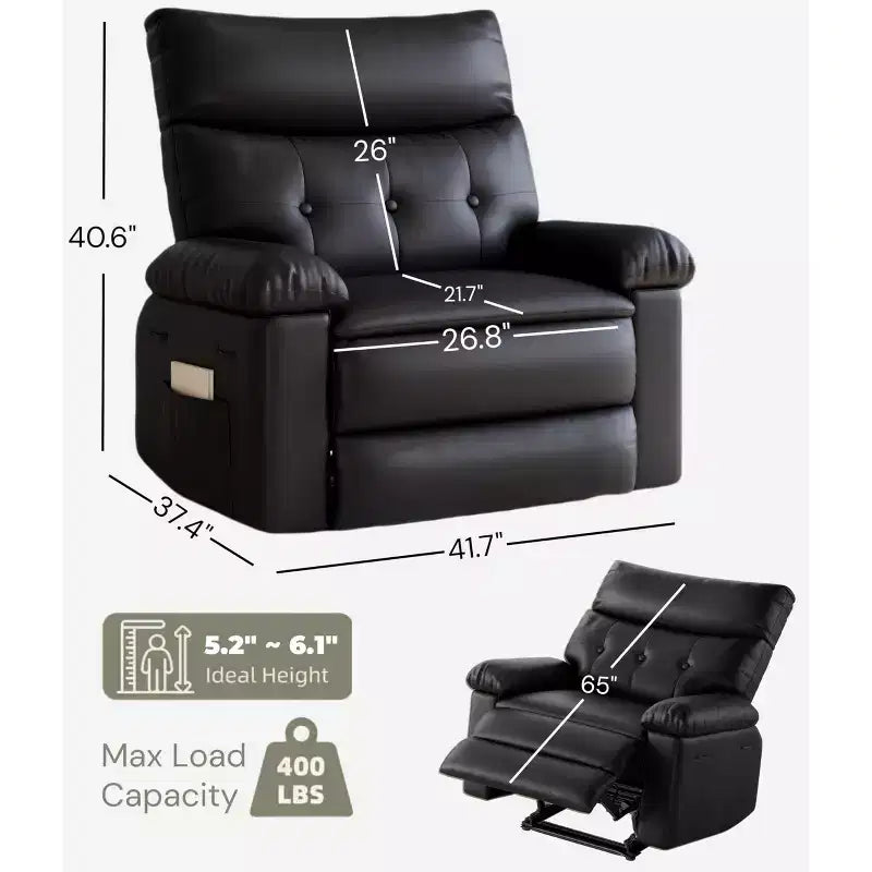 Fauteuil inclinable pivotant surdimensionné - Fauteuil inclinable manuel extra large en cuir PU pour adultes, grand fauteuil relaxant avec fonctions de chauffage et de massage