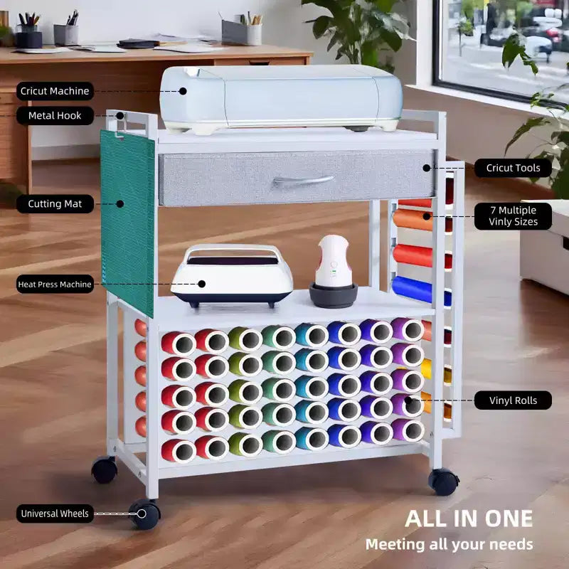 Chariot de rangement et d'organisation pour loisirs créatifs compatible avec machine Cricut, meuble de rangement roulant pour loisirs créatifs