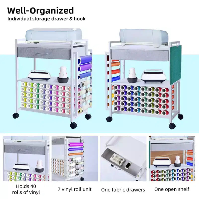 Chariot de rangement et d'organisation pour loisirs créatifs compatible avec machine Cricut, meuble de rangement roulant pour loisirs créatifs