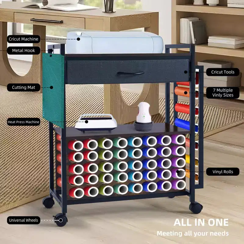 Chariot de rangement et d'organisation pour loisirs créatifs compatible avec machine Cricut, meuble de rangement roulant pour loisirs créatifs