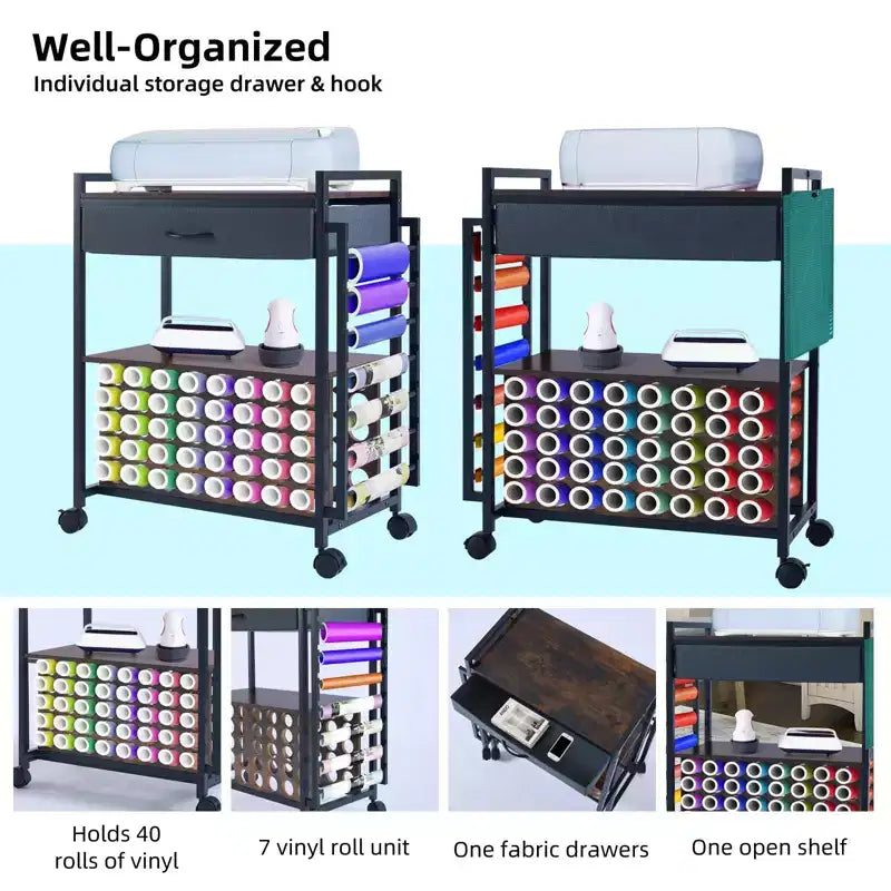 Chariot de rangement et d'organisation pour loisirs créatifs compatible avec machine Cricut, meuble de rangement roulant pour loisirs créatifs