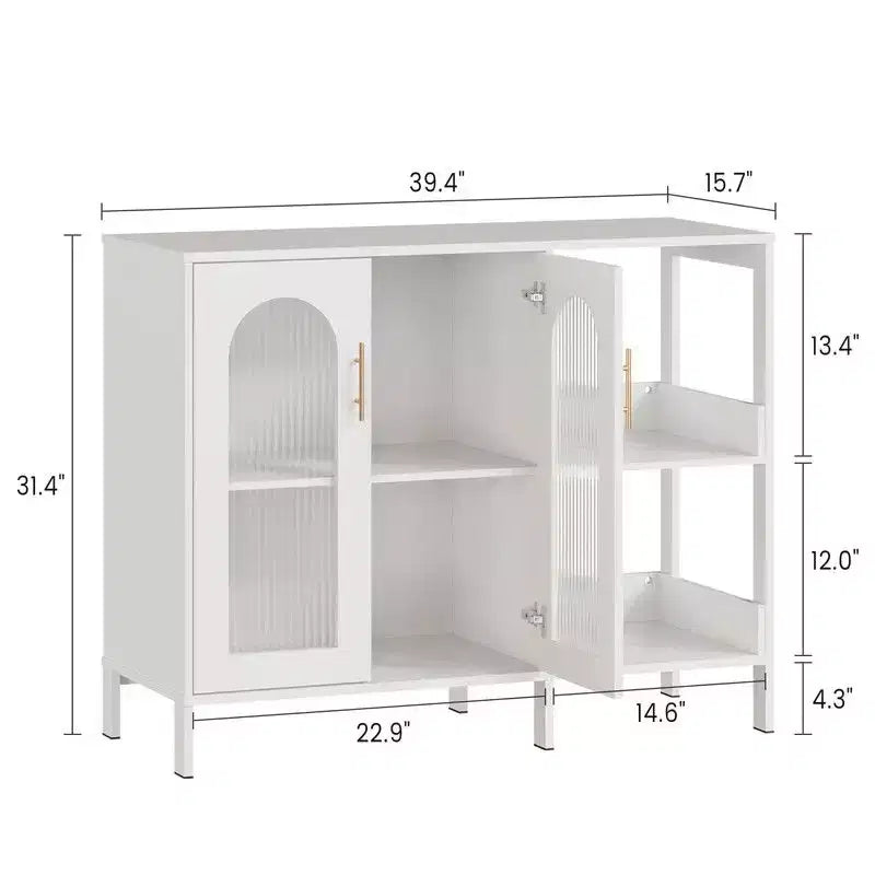 Coolmee Buffet Bahut, Meuble de Rangement Moderne en Verre Arqué avec Étagères Réglables, Meuble de Rangement Multifonctionnel de 100 cm