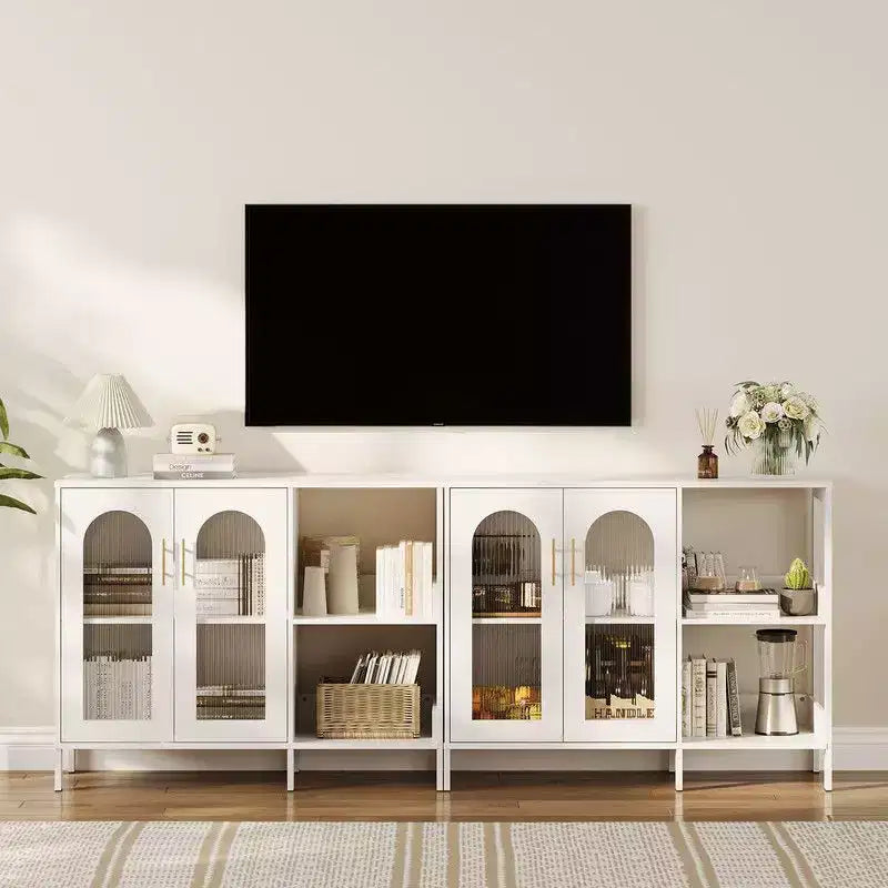 Coolmee Buffet Bahut, Meuble de Rangement Moderne en Verre Arqué avec Étagères Réglables, Meuble de Rangement Multifonctionnel de 100 cm