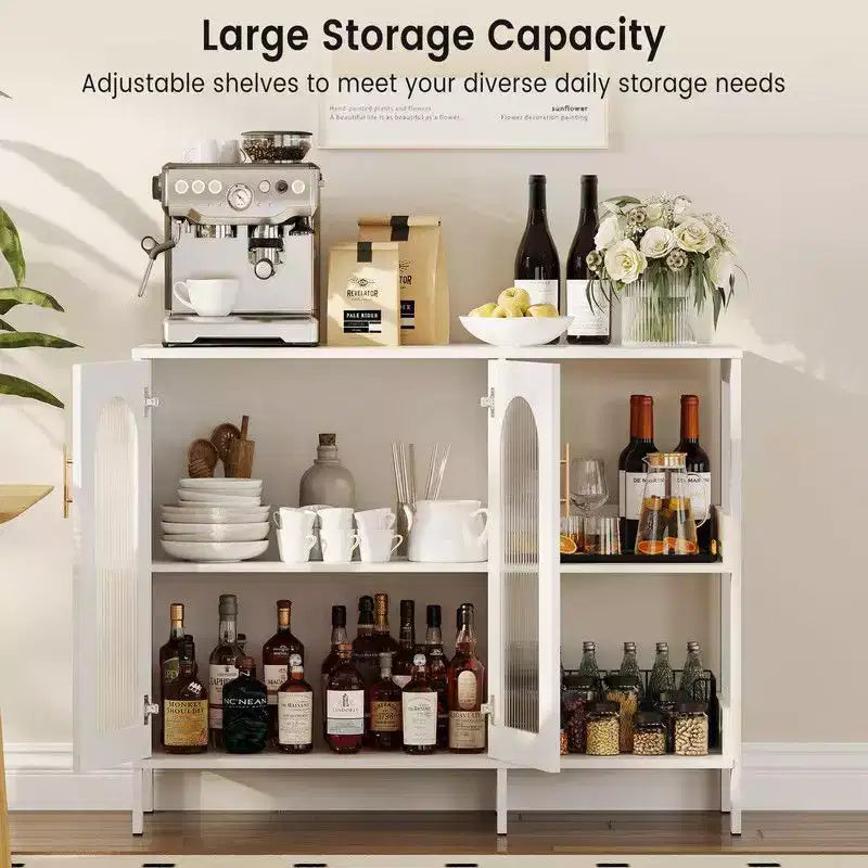 Coolmee Buffet Bahut, Meuble de Rangement Moderne en Verre Arqué avec Étagères Réglables, Meuble de Rangement Multifonctionnel de 100 cm