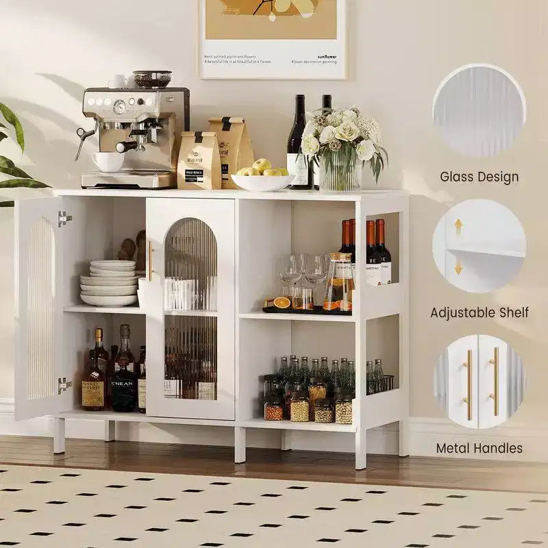 Coolmee Buffet Bahut, Meuble de Rangement Moderne en Verre Arqué avec Étagères Réglables, Meuble de Rangement Multifonctionnel de 100 cm