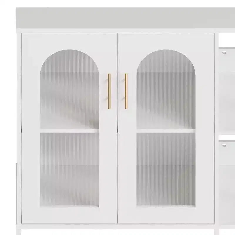 Coolmee Buffet Bahut, Meuble de Rangement Moderne en Verre Arqué avec Étagères Réglables, Meuble de Rangement Multifonctionnel de 100 cm
