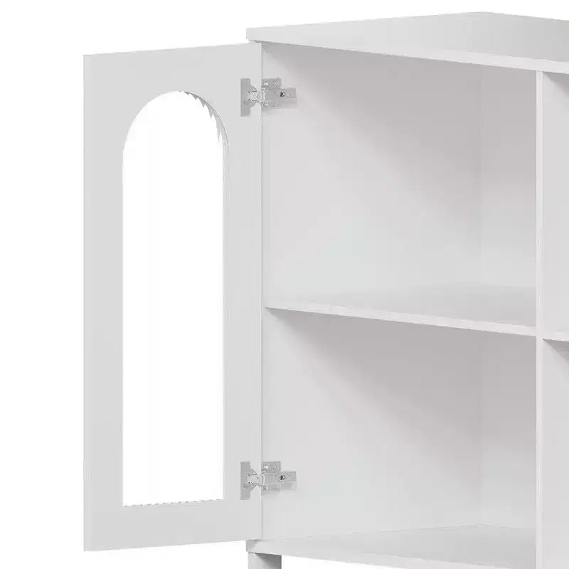 Coolmee Buffet Bahut, Meuble de Rangement Moderne en Verre Arqué avec Étagères Réglables, Meuble de Rangement Multifonctionnel de 100 cm