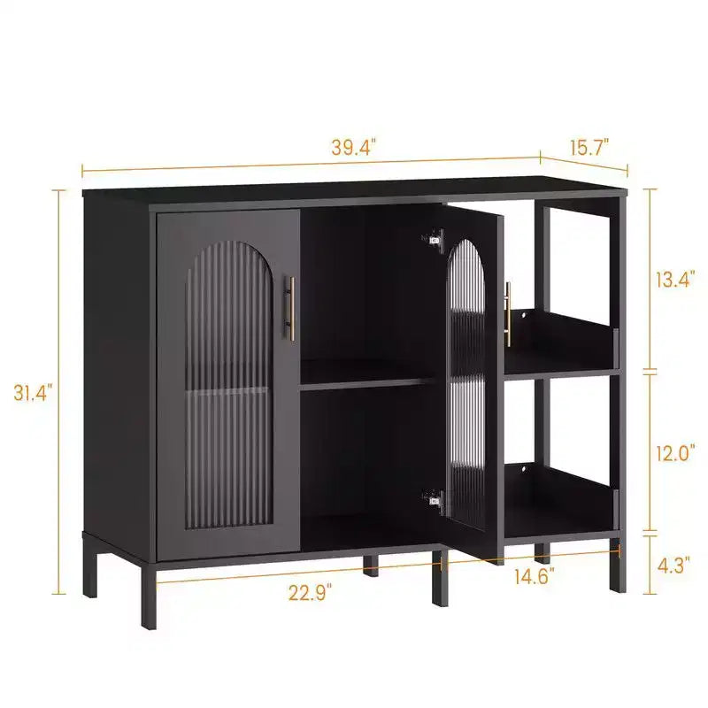Coolmee Buffet Bahut, Meuble de Rangement Moderne en Verre Arqué avec Étagères Réglables, Meuble de Rangement Multifonctionnel de 100 cm