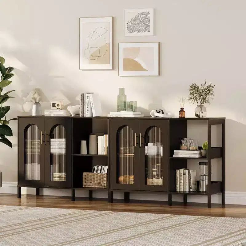 Coolmee Buffet Bahut, Meuble de Rangement Moderne en Verre Arqué avec Étagères Réglables, Meuble de Rangement Multifonctionnel de 100 cm