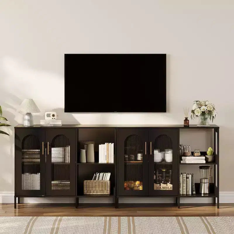Coolmee Buffet Bahut, Meuble de Rangement Moderne en Verre Arqué avec Étagères Réglables, Meuble de Rangement Multifonctionnel de 100 cm