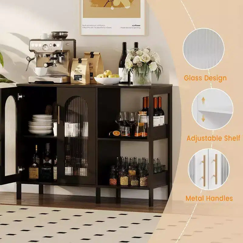 Coolmee Buffet Bahut, Meuble de Rangement Moderne en Verre Arqué avec Étagères Réglables, Meuble de Rangement Multifonctionnel de 100 cm