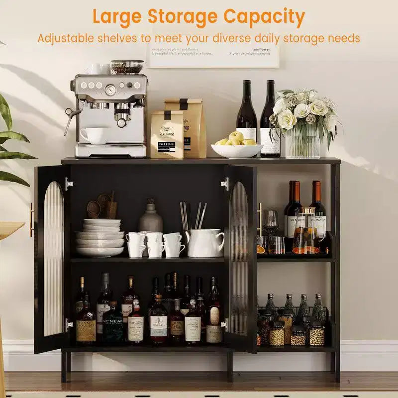 Coolmee Buffet Bahut, Meuble de Rangement Moderne en Verre Arqué avec Étagères Réglables, Meuble de Rangement Multifonctionnel de 100 cm