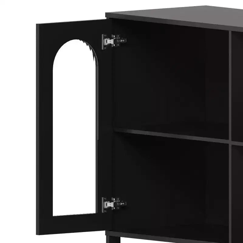 Coolmee Buffet Bahut, Meuble de Rangement Moderne en Verre Arqué avec Étagères Réglables, Meuble de Rangement Multifonctionnel de 100 cm