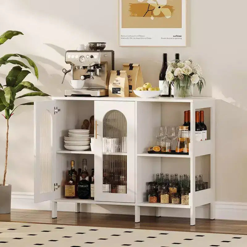 Coolmee Buffet Bahut, Meuble de Rangement Moderne en Verre Arqué avec Étagères Réglables, Meuble de Rangement Multifonctionnel de 100 cm
