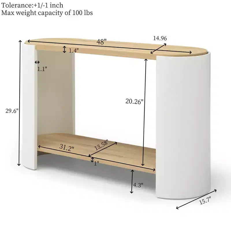 GDFStudio Table console moderne en bois de 48 po avec étagère de rangement à 2 niveaux