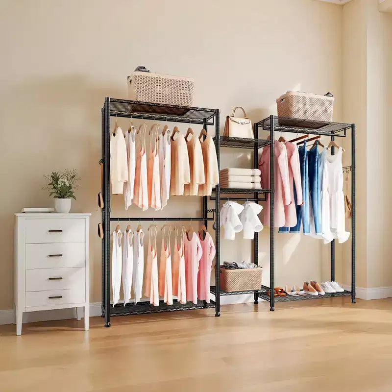 VEVOR Portant à Vêtements, Armoire Robuste, 7 Niveaux Réglables avec Cadre en Acier, Capacité de Charge de 385 kg avec 4 Tiges de Suspension, Noir