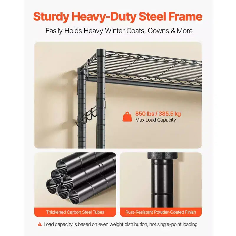 VEVOR Portant à Vêtements, Armoire Robuste, 7 Niveaux Réglables avec Cadre en Acier, Capacité de Charge de 385 kg avec 4 Tiges de Suspension, Noir