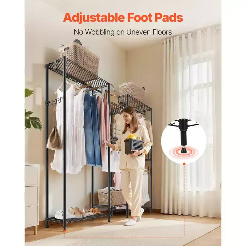 VEVOR Portant à Vêtements, Armoire Robuste, 7 Niveaux Réglables avec Cadre en Acier, Capacité de Charge de 385 kg avec 4 Tiges de Suspension, Noir