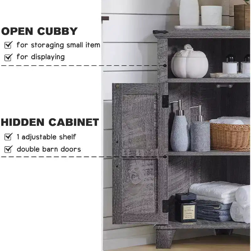 Meuble d'angle de salle de bain Dcolora, petit meuble d'angle de style rustique avec porte de grange