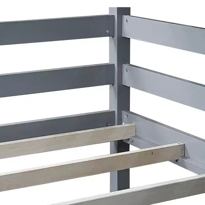 Bellemave Lit superposé triple en bois d'hévéa avec deux échelles intégrées, balustrades, lits jumeaux sur lits jumeaux sur lits jumeaux, lit superposé triple jumeau détachable, gris